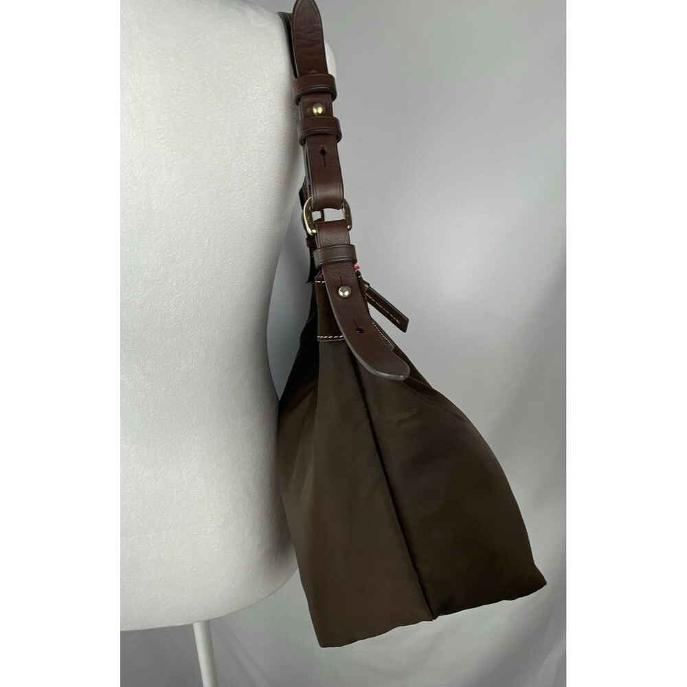 Dooney & Bourke Erica Hobo Bag Shoulder Tote Dark brown Nylon Leather Strap - Picture 7 of 16